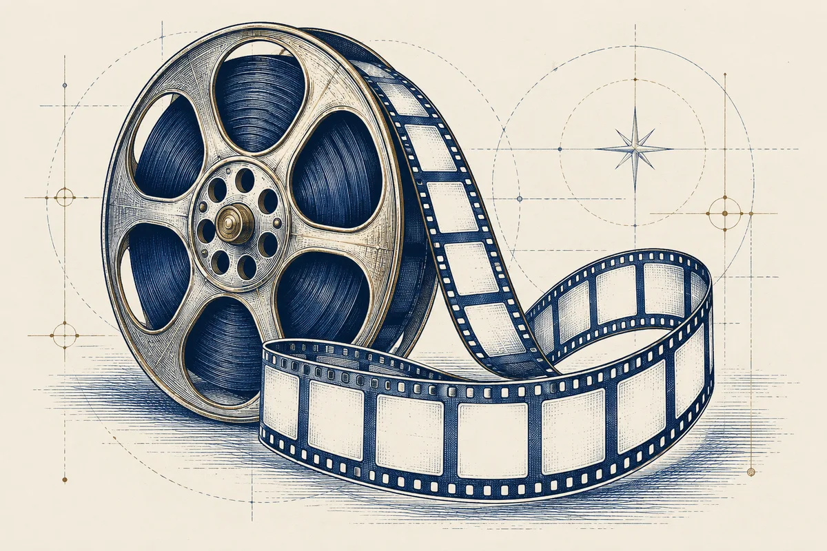 Um rolo de filme em sequência em gravura azul