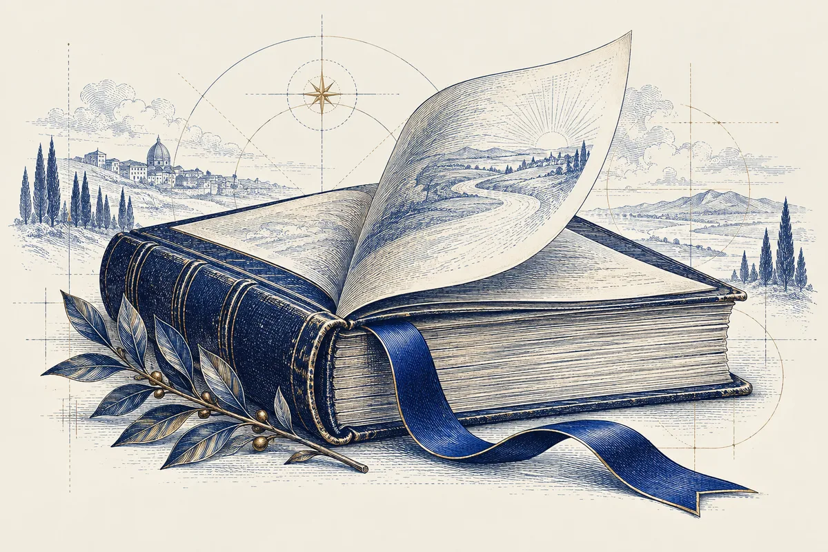 Um livro abrindo um novo capítulo em gravura azul