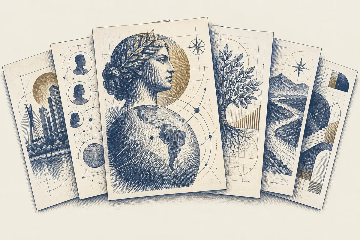 Folhas editoriais em leque em gravura azul
