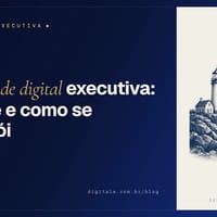 Gravura de um farol varrendo o mar sobre painel de papel, capa do artigo sobre autoridade digital executiva