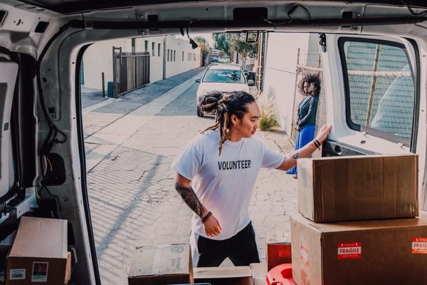 cardboard boxes inside the van